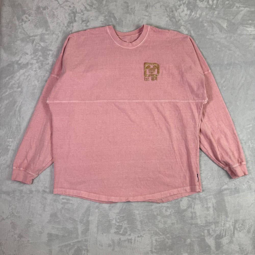 Disney Spirit Jersey Women L Pink Walt Disney World Gold Glitter Puff Print